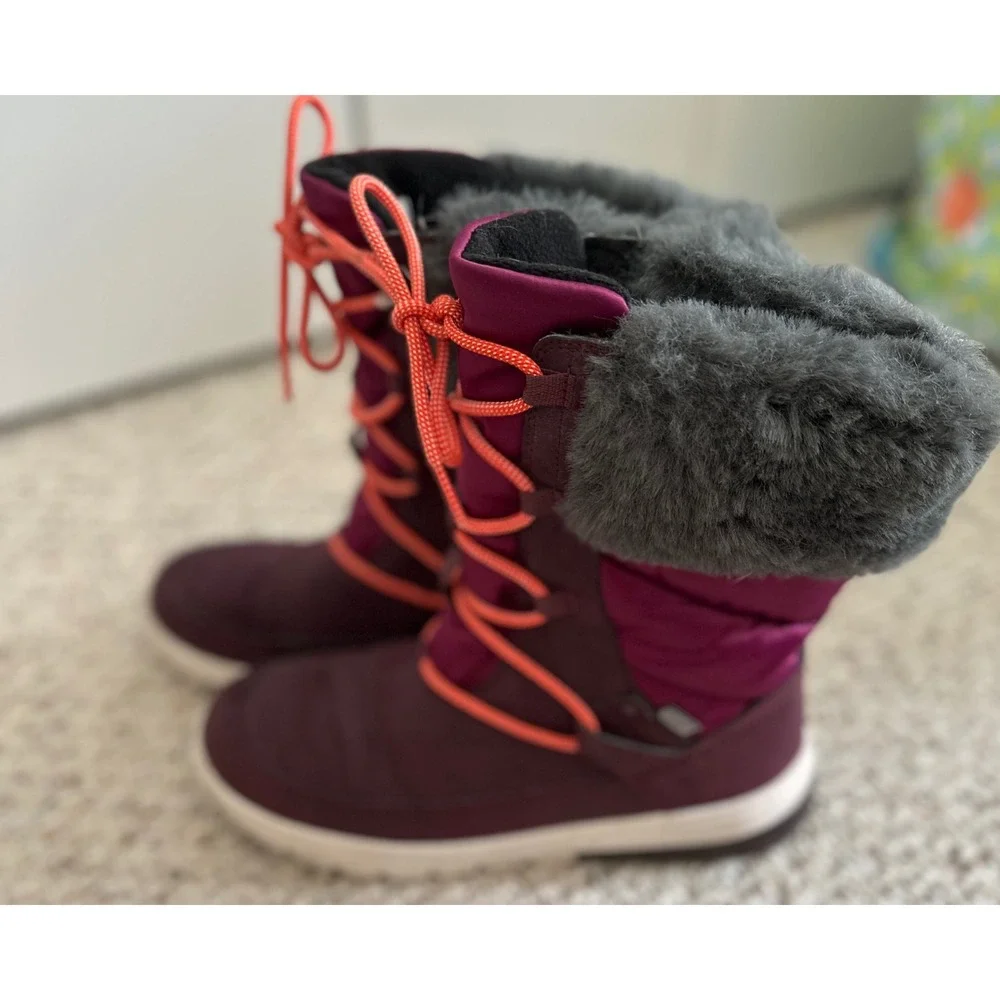Merrell Tremblant Ezra Waterproof Snow Boots Purple Faux Fur Trim Womens 7
